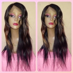 22" Brazilian straight blonde highlights human hair wig